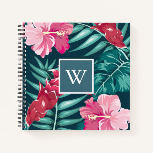 Exotic Summer Floral design Monogram Notebook
