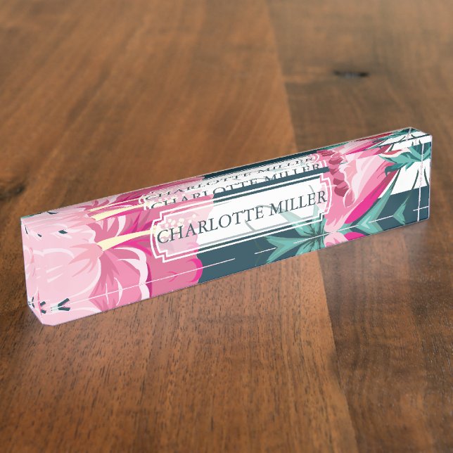 Exotic Summer Floral Monogram striped Nameplate (Side)