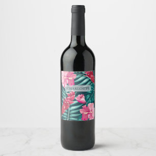 Exotic Summer Floral monogram Wine Label