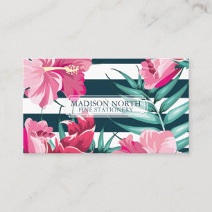 Exotic Summer Floral striped Business Card