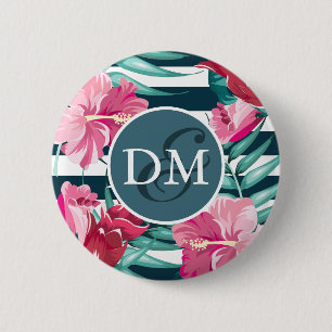 Exotic Summer Flowers Monogram striped 6 Cm Round Badge
