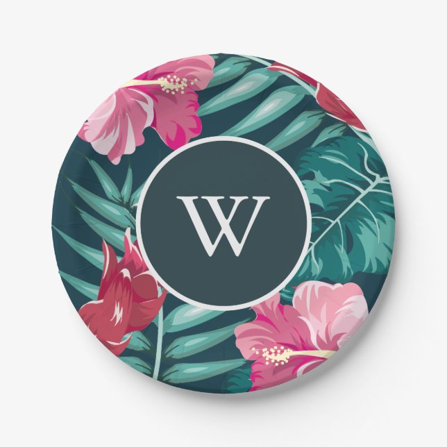 Exotic Summer personalised Floral design Paper Plate (Front)