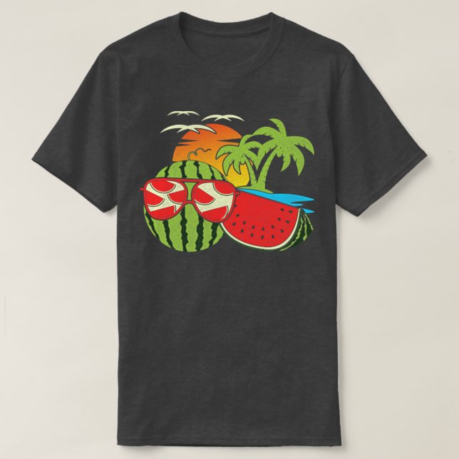 Exotic Summer Sunset Funny Melon Sunglasses Tropic T-Shirt (Design Front)
