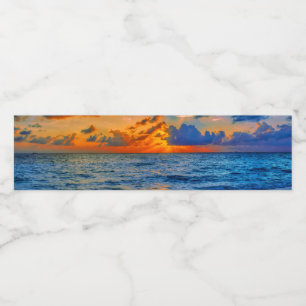 Exotic Sunset Beach Sea Water Bottle Label