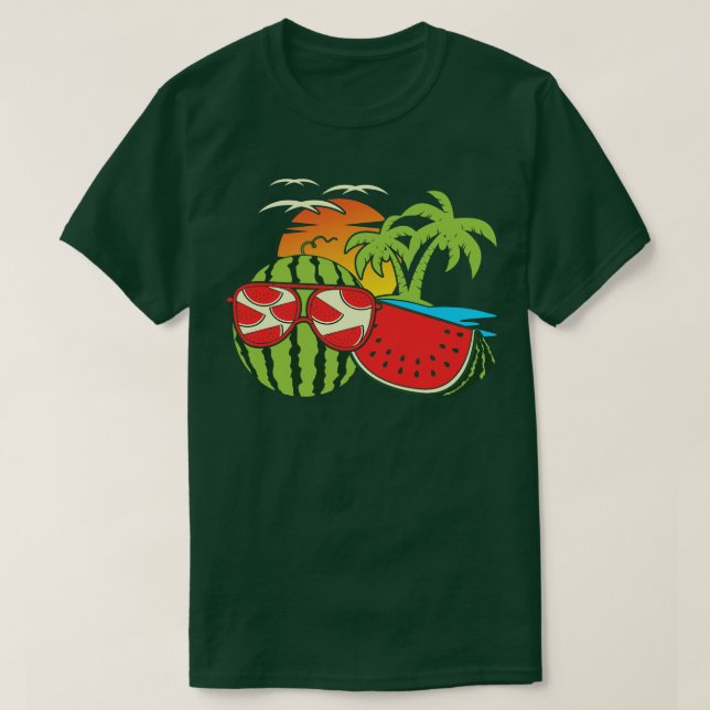Exotic Sunset Funny Melon Sunglasses Tropical Summ T-Shirt (Design Front)
