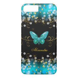 Exotic Teal Blue Gold Black Butterfly Sparkles Case-Mate iPhone Case