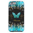 Exotic Teal Blue Gold Black Butterfly Sparkles