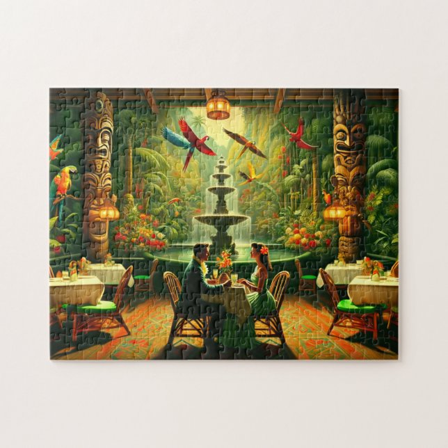 Exotic Tiki Room Tropical Jungle Date Night Jigsaw Puzzle (Horizontal)