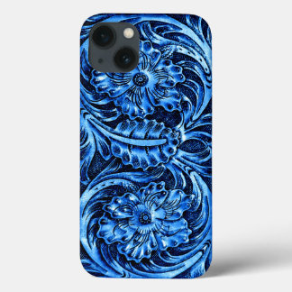 Exotic Tooled Leather Look | blue iPhone 13 Case