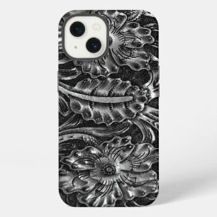 Exotic Tooled Leather Look charcoal iPhone 13 Case