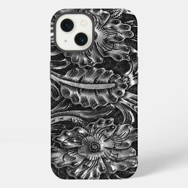 Exotic Tooled Leather Look | charcoal iPhone Case (Back)