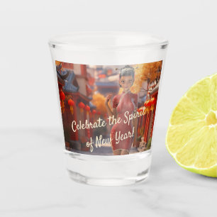 Exotic Toon Girl Celebrating Chinese New Year Shot Glass