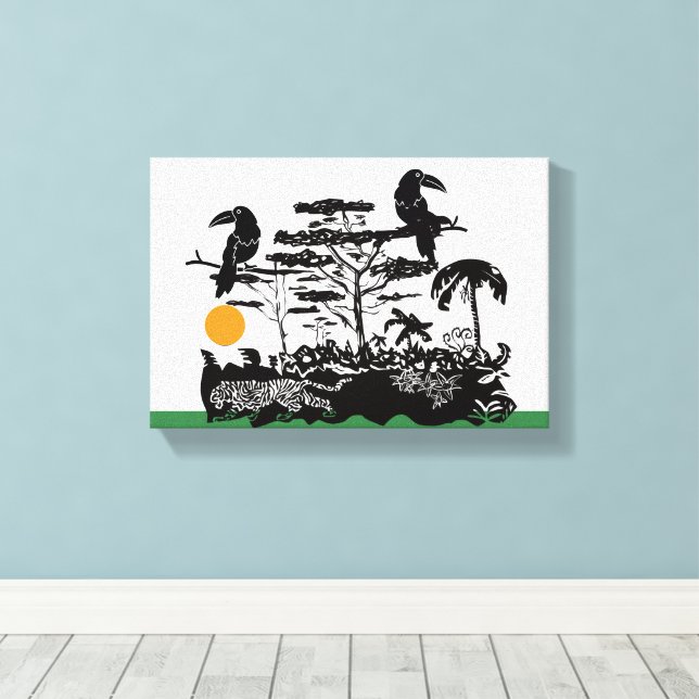 Exotic Toucan and Jungle Scene Canvas Print (Insitu(Wood Floor))
