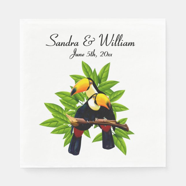 Exotic Toucan Duo Name and Date Napkin (Front)