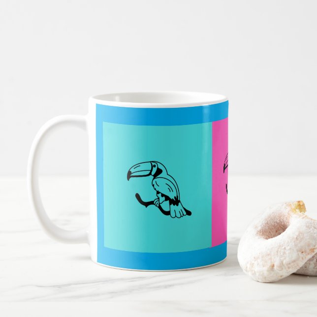 Exotic Toucan Illustration Multi-Color Coffee Mug (With Donut)
