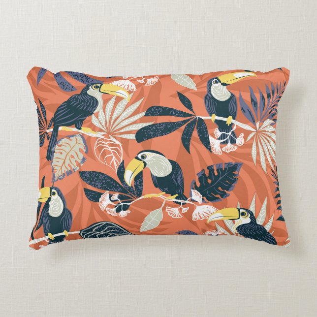 Exotic Toucan Jungle Scene Decorative Cushion (Front)