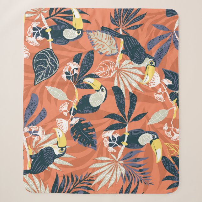 Exotic Toucan Jungle Scene Sherpa Blanket (Front)