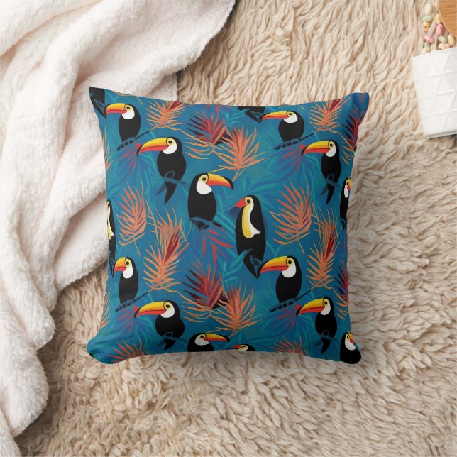Exotic Toucan Pillow Vibrant Tropical Bird Pattern (Blanket)
