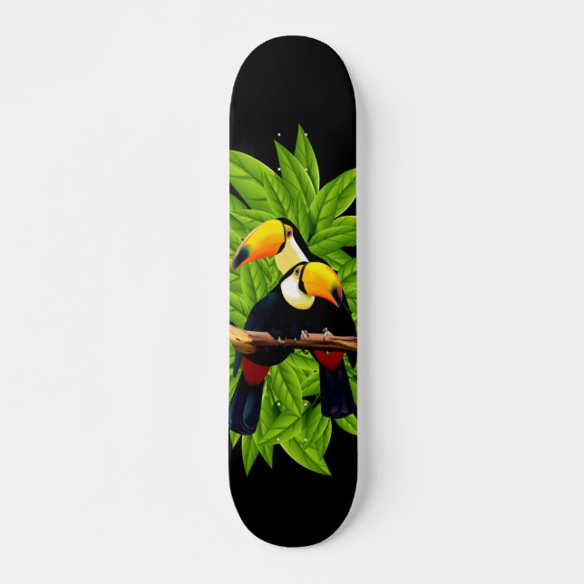 Exotic Toucans on Black Skateboard (Front)