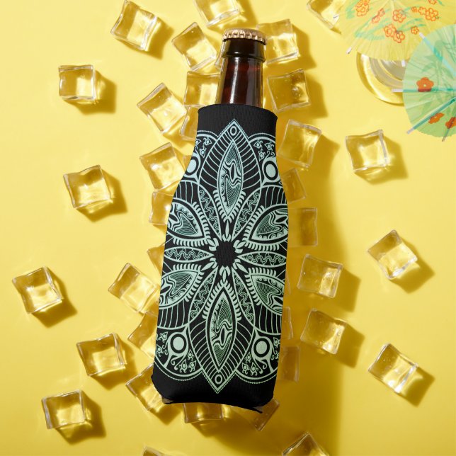 Exotic Tribal Green Gradient Mandala Bottle Cooler (In Situ Summer)