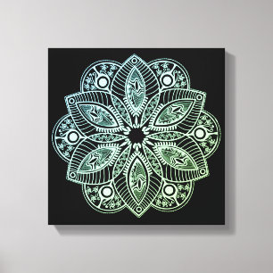Exotic Tribal Green Gradient Mandala Canvas Print