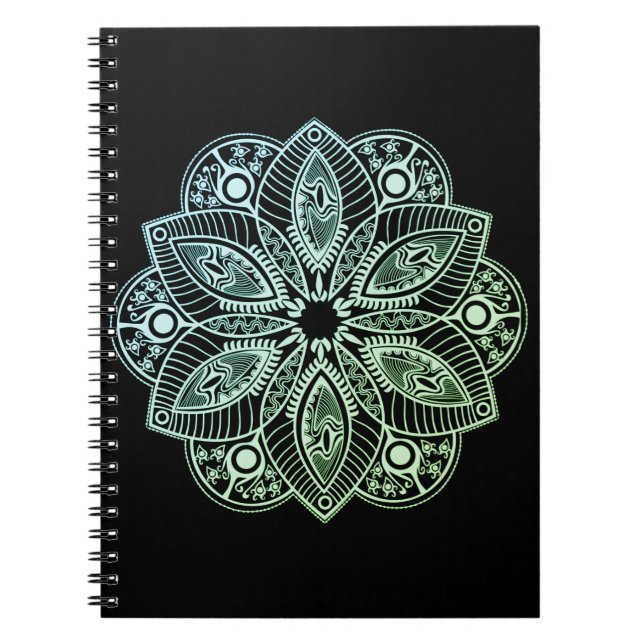 Exotic Tribal Green Gradient Mandala Notebook (Front)