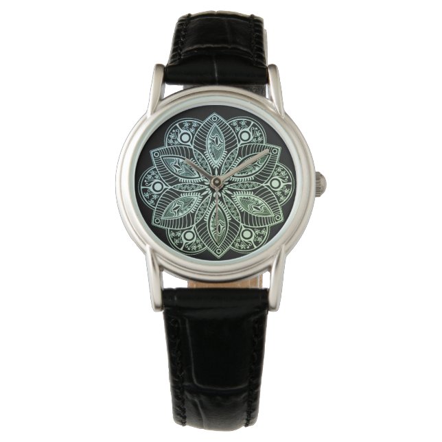 Exotic Tribal Green Gradient Mandala Watch (Front)