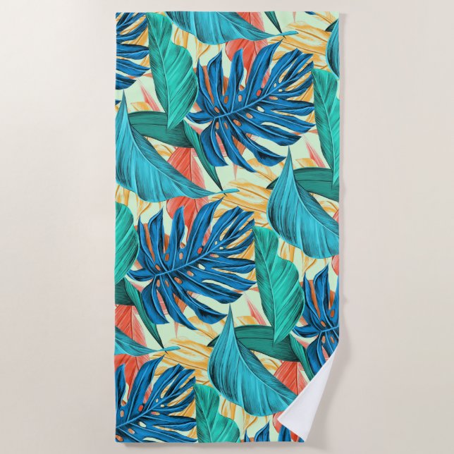 Exotic Tropical Beach Towel with Leaves Your Colou (Front)