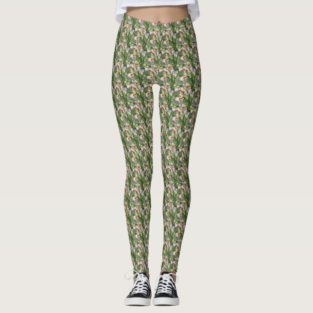 Exotic Tropical Bird Jungle Foliage Leggings (Front)