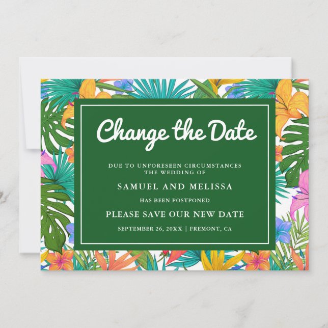 Exotic Tropical Colourful Garden Change the Date Announcement (Front)