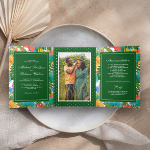 Exotic Tropical Colourful Garden Photo Wedding Tri-Fold Invitation