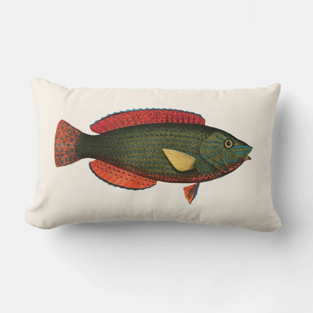 Exotic Tropical Fish in Green and Red Lumbar Cushion (Front)