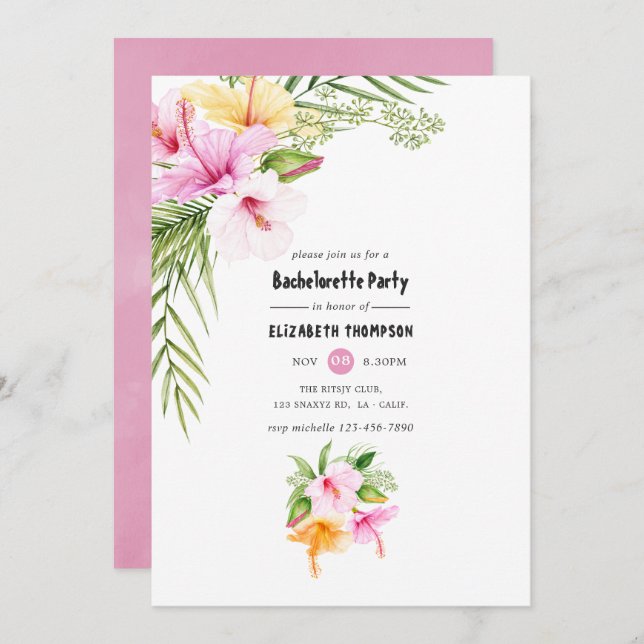 Exotic Tropical Floral Beach Bachelorette Party Invitation (Front/Back)