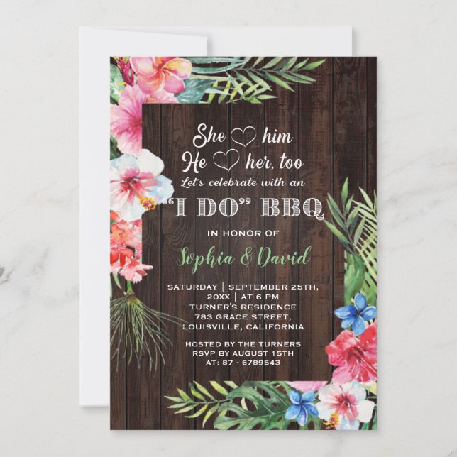 Exotic Tropical Floral I DO BBQ Engagement Invitation (Front)