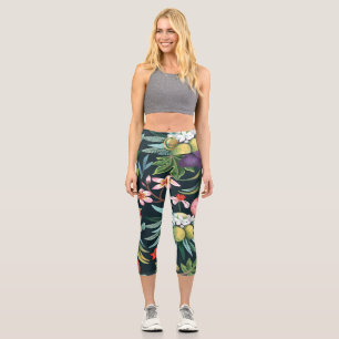 Exotic Tropical Floral Paradise Monogram Capri Leggings