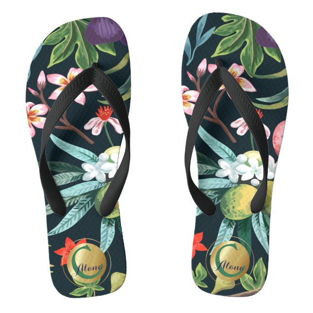 Exotic Tropical Floral Paradise Monogram Jandals (Footbed)