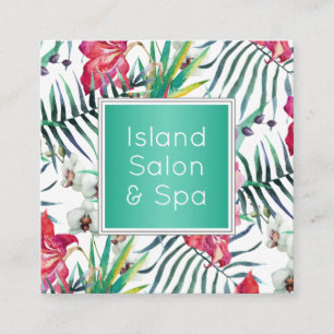 Exotic Tropical Flowers and Foliage Island Style Square Business Card