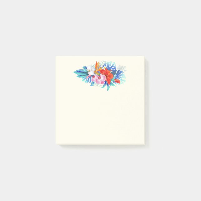 Exotic Tropical Flowers in Pink and Turquoise Post-it Notes (Front)