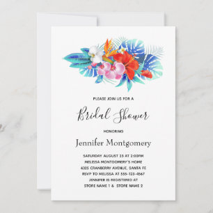 Exotic Tropical Flowers Pink & Aqua Bridal Shower Invitation