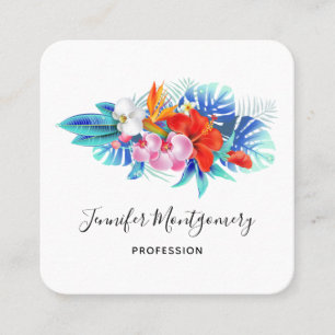 Exotic Tropical Flowers - Pink & Aqua Square Business Card