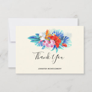 Exotic Tropical Flowers - Pink & Aqua Thank You Card