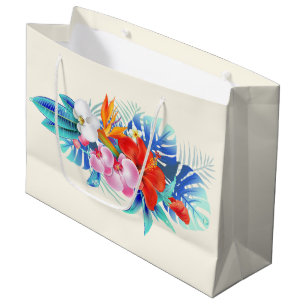 Exotic Tropical Flowers - Pink & Aquamarine Large Gift Bag