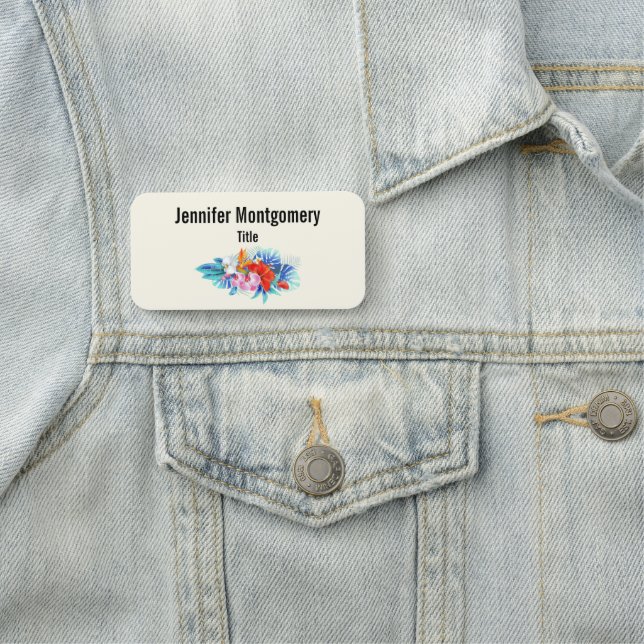 Exotic Tropical Flowers - Pink & Aquamarine Name Tag (In Situ)