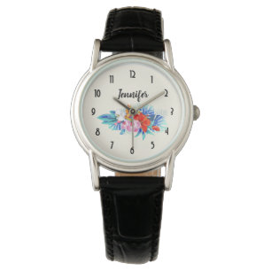 Exotic Tropical Flowers - Pink & Aquamarine Watch