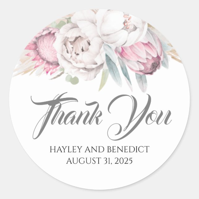Exotic Tropical Flowers Pink Wedding Classic Round Sticker (Front)