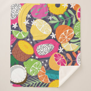 Exotic Tropical Fruits Dark Background Sherpa Blanket