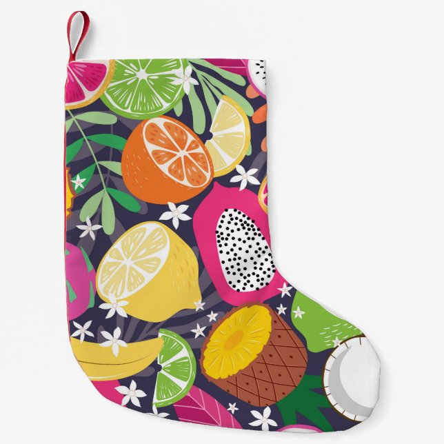 Exotic Tropical Fruits Dark Background Small Christmas Stocking (Front)