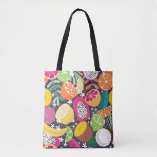 Exotic Tropical Fruits Dark Background Tote Bag