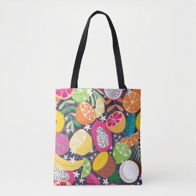 Exotic Tropical Fruits Dark Background Tote Bag (Front)