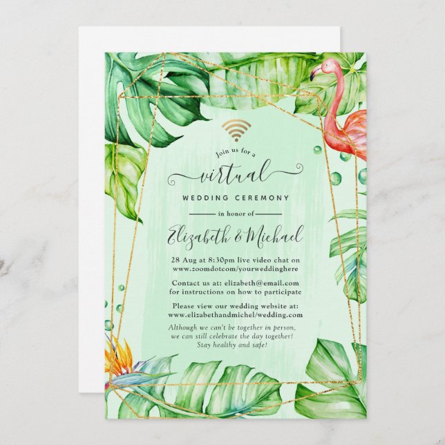 Exotic Tropical Geometric Online Virtual Wedding Invitation (Front/Back)